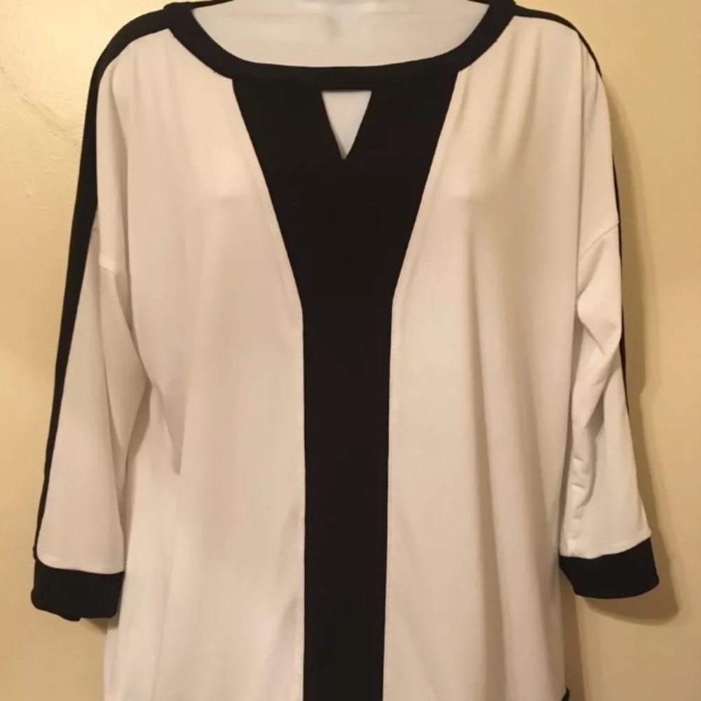 Chicos Stretch Blouse Black White 3/4 Sleeve